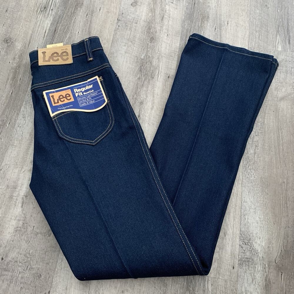 NEW VINTAGE LEE RIDERS REGULAR FIT BOOT CUT DENIM JEANS LEATHER PATCH USA 30x36